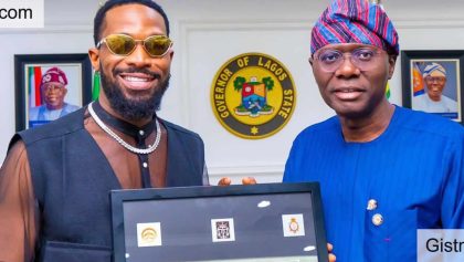 VIDEO; Singer, Dbanj Pays Lagos Governor Sanwo-Olu A Visit Ahead Of Album Unveiling